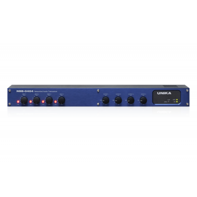 UNIKA NBB-0404 POE DANTE AUDIO TRANSCEIVER 4X MIC/LINE IN 4X OUT XLR/TRS 48KHZ GIGABIT DUAL RJ45