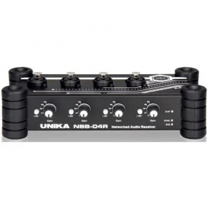 UNIKA UNI-NBB04T V2 DANTE AUDIO TRANSMITTER 4X XLR OUTPUTS POE LEVEL CONTROLS RACKMOUNT KIT