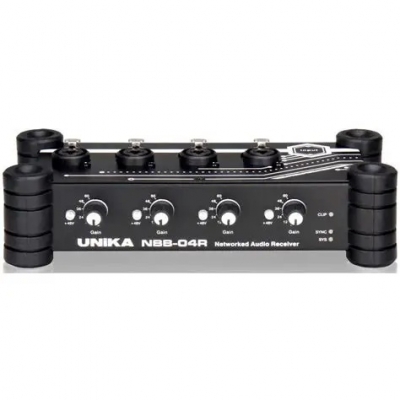 UNIKA UNI-NBB04T V2 DANTE AUDIO TRANSMITTER 4X XLR OUTPUTS POE LEVEL CONTROLS RACKMOUNT KIT