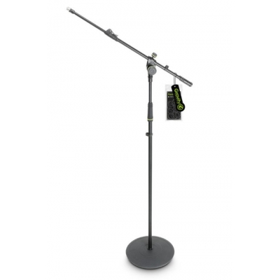 GRAVITY GMS2322B MICROPHONE STAND WITH ROUND BASE & 2 POINT ADJ TELESCOPING BOOM