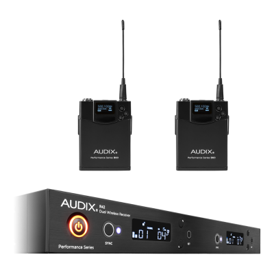 AUDIX AUD-AP42-BP-A WIRELESS SYSTEM R42 DUAL RECEIVER 2X B60 BODYPACK TRANSMITTER NO MIC 522-554MHZ