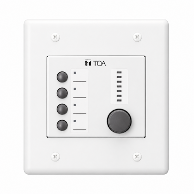 TOA ZM-9014 REMOTE CONTROL PANEL 4 BUTTON 1 VOLUME CONTROL 24VDC WHITE